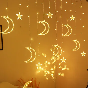 Luna Estrella de la Lámpara LED de la Lámpara de la Cadena de Ins Luces de Navidad de la Decoración de la Fiesta de las Luces de la Cortina de la Lámpara de la Boda de Neón de la Linterna de 220v de hadas de la luz