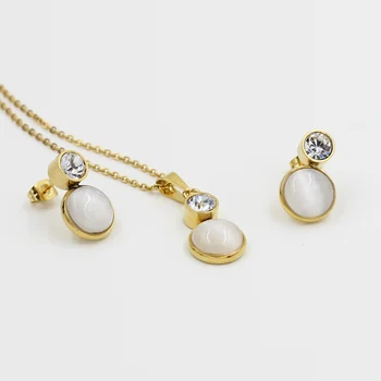LUXUKISSKIDS de acero inoxidable conjuntos de joyas de ópalo de oro-color del collar de los pendientes de la Boda Nupcial Africano Dubai conjuntos de Joyas