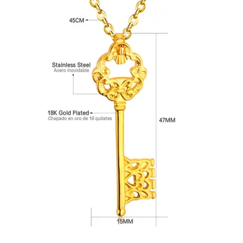 LUXUKISSKIDS de Joyería de Oro Mucho Corona Clave Colgante de las Mujeres de los Hombres Collar de Acero Inoxidable 316L Cadena de Vínculo de Collares conjunto de Collares Colar