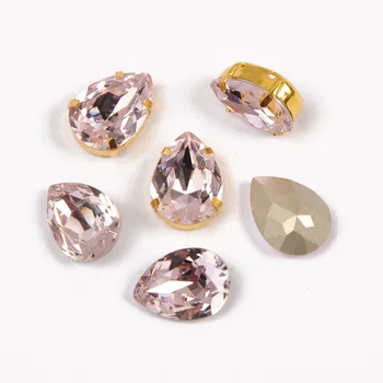 Luz Rosa 4320 Pera de coser strass de cristal de piedra de las planas coser en cristal de diamante de imitación de Oro de plata de la garra botón para ropa, Decoración