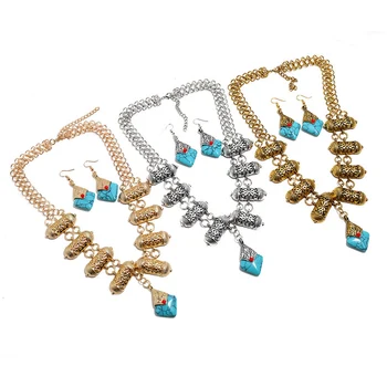 LZHLQ Vintage Gargantilla Declaración Collar Conjuntos de las Mujeres de Aleación de Zinc Colgantes Collar de los Pendientes de Moda Collares Collier