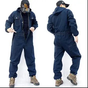M-4xl Overol de Mezclilla ropa de trabajo Traje de Manga Larga de Multi-bolsillo de la Capucha Suelta de Gran Tamaño Monos un Desgaste Uniforme Resistan Jeans