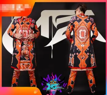 M-5XL! Los corralones de los hombres la ropa de 2019 Moda abstracto geométrico de graffiti largo traje de rendimiento traje de cantante de ropa
