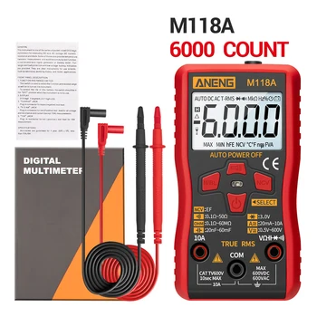M118A Mini Multímetro Digital Probador de Auto Rango del Multímetro True Rms Amperímetro Medidor de la velocidad de conducción nerviosa de retención de Datos 6000counts Linterna
