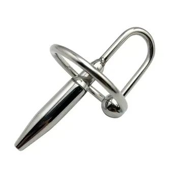 Macho tamaño pequeño del metal del acero inoxidable de la uretra del pene enchufe de la sonda Príncipe Varita masajeador con el anillo de tiro del BDSM inserción de juguetes sexuales para hombres