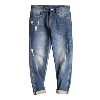 Maden hombres del lavado regular de la versión de desigual jeans rectos denim pantalones de los hombres