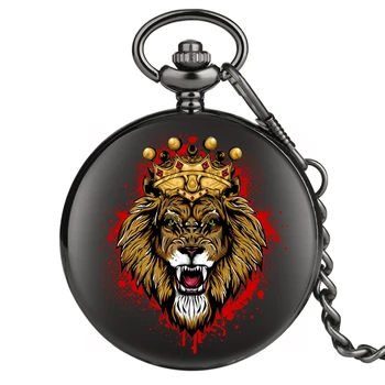 Majestad Rugido de Cabeza de León, Rey de la Corona de Impresiones de Cuarzo Reloj de Bolsillo de la Cadena de Animales Relojes Colgante Steampunk Regalos para Hombres, Mujeres 2020
