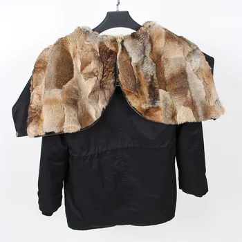 Maomaokong Nueva Moda de Invierno de las mujeres de lujo de piel de conejo abrigo grande de piel de mapache parka con capucha chaqueta de bombardero 64300