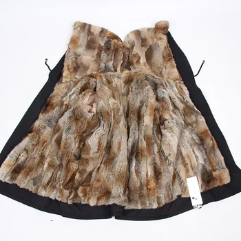 Maomaokong Nueva Moda de Invierno de las mujeres de lujo de piel de conejo abrigo grande de piel de mapache parka con capucha chaqueta de bombardero