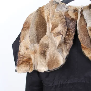Maomaokong Nueva Moda de Invierno de las mujeres de lujo de piel de conejo abrigo grande de piel de mapache parka con capucha chaqueta de bombardero