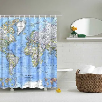 Mapa del mundo de Patrón de Cortinas de baño Cortinas de Baño con Ducha de Impresión 3d de la Pared que Cuelga Mapa de la Cortina de Tela de Poliéster Cortinas de Ducha