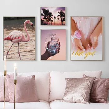 Mar De Surf Árbol De Coco Piña Flamingo Arte De La Pared De La Lona De Pintura Nórdica Posters Y Impresiones De Imágenes De La Pared Para Vivir Decoración De La Habitación