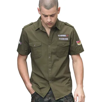 Marca Algodón Militar De La Camisa De Los Hombres De Verano De Manga Corta De La Moda Casual Ejército Camisas Masculinas Sólida Aire Táctico De Carga Tops Ropa