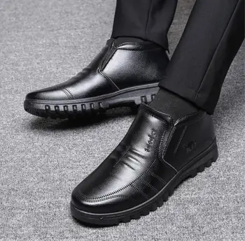 Marca de lujo de los Hombres de Invierno Botas de nieve Caliente Espesar Hombres Botas de Tobillo bot de la Moda Masculina de la Oficina de Negocios Formal de Cuero de Zapatos de seguridad 128523