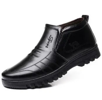 Marca de lujo de los Hombres de Invierno Botas de nieve Caliente Espesar Hombres Botas de Tobillo bot de la Moda Masculina de la Oficina de Negocios Formal de Cuero de Zapatos de seguridad
