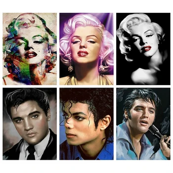 Marilyn Monroe, Elvis 5D BRICOLAJE Diamante Pintura Famosa Estrella Completa Taladro Cuadrado Bordado de Diamantes Imagen de diamantes De imitación