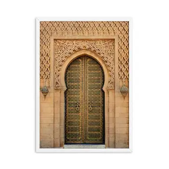 Marruecos Puerta De Arte De La Pared De La Lona De Pintura De Oro De La Arquitectura Nórdica Cartel De Imágenes De La Pared Para La Sala De Estar Decorativos Sin Enmarcar