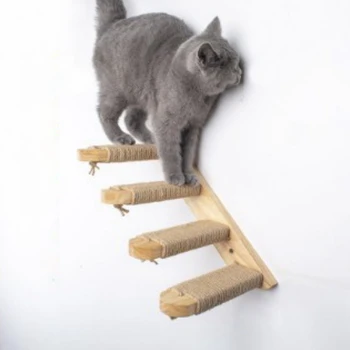 Mascota de Madera de Gato de Escalada Marco montado en la Pared de la Escalera de Gato Pasos de Gato Rascarse la Junta de Juguete del Gato Multi-capa de Gato Marco de Sisal Cuerda de Atar