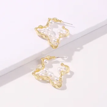 Mate del Color del Oro Pendientes de Perlas para las Mujeres Kpop Vintage Geométricas Círculo Pendientes de Aro Elegante Bohemia Niñas Oído Anillos de la Joyería 3361