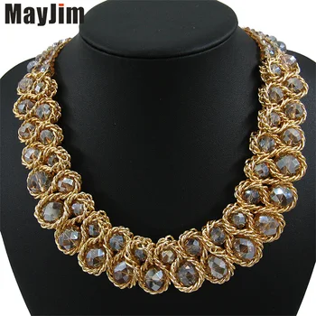 MayJim Declaración Gargantilla collar de la Mujer de Moda tejida a Mano gruesa Cadena de Oro de Cristal de Bolas collar Collares & Colgantes de Bisutería