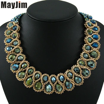 MayJim Declaración Gargantilla collar de la Mujer de Moda tejida a Mano gruesa Cadena de Oro de Cristal de Bolas collar Collares & Colgantes de Bisutería