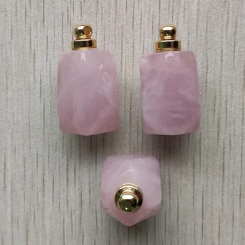 Mayorista de 3pcs/lote de la moda de cuarzo natural de piedra de color rosa botella de perfume polígono colgantes de la Joyería de diy Collar de Accesorios