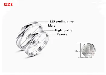 Mayoristas de la plata esterlina 925 de la moda de onda de agua de los amantes del diseño par de anillos de la joyería femenina de la boda de los hombres del dedo apertura de anillo de regalo