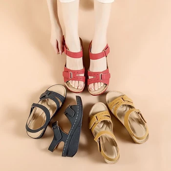 MCCKLE las Mujeres Sandalias de Verano de las Nuevas Mujeres de la Plataforma Zapatos de Moda Casual Cómodo Ligera y Suave, Femenino Cuñas Retro Sandals 2021