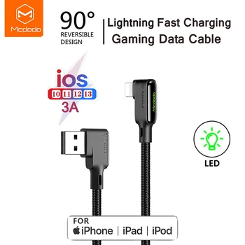 Mcdodo Relámpago Cable usb de 90 Grados de Juegos de Cable 3A Cargador Rápido Para el iphone 11pro max X XR 8 7Plus 6S iPad iPod Iphone