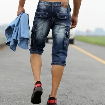 Mcikkny de la Vendimia de los Hombres de la Moda de Carga de pantalones de Mezclilla Con Múltiples Bolsillos Slim Fit Militar Jeans pantalones Cortos Para hombres Lavados