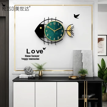 MEISD Creativo Colgante de Pared Reloj de los Peces Grandes, de Diseño Moderno Reloj de la Decoración del Hogar, el Arte de Cuarzo Habitación Horloge Silencioso Dormitorio Envío Gratis