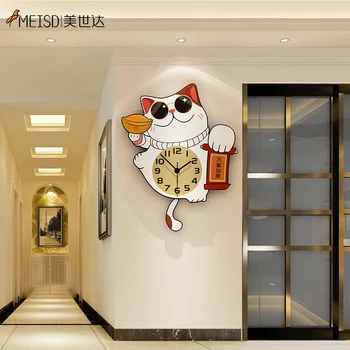 MEISD Nuevo Año Fortuna Gato Decorativo Reloj de Péndulo de la Cola Creativo Reloj Grande de Cuarzo Silenciosa Sala de estar Horloge Envío Gratis