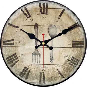 MEISTAR Shabby Chic Reloj de Pared de la Comida de la Vajilla en Silencio Cocina Decoración de la Habitación de Arte de Pared de la Decoración del Hogar, Relojes de Gran Reloj de Pared