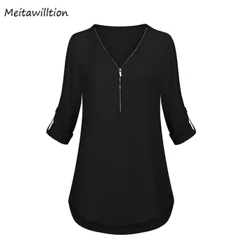 Meitawilltion Más el Tamaño 5XL de Verano de la Gasa de la Camisa de la Blusa Para 2020 las Mujeres Tirar de la Manga de la Cremallera Abierta Casual Camisa de Señora Suelta Tops