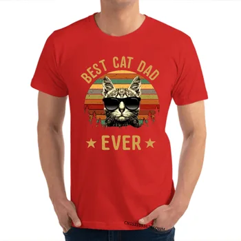 Mejor gato papá nunca lindo corazón de amor del gato Hombre Camisetas Impresión en 3D cómoda Tops Camisetas Algodón de la Familia Tops Camisetas, Además de Tamaño