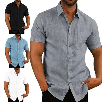 Mens Casual Slim Fit Camisa de Manga Corta Camisetas de Botón de la Pesca Spread Collar Llanura de Verano de la parte Superior de la camiseta