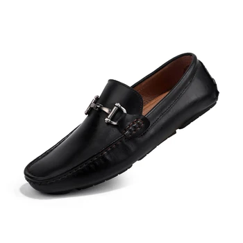 Mens Casual Zapatos de Deslizamiento en Marrón, Negro Hombres Pisos Split de Cuero de Zapatos de Primavera Verano de Gran Tamaño Masculina de Lujo Fashoin de Calzado de Cuero