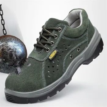 Mens de Trabajo de Verano Zapatos de los Zapatos de Seguridad punta de Acero Transpirable de Cuero Genuino Zapatos para Hombres Casual Botas de Trabajo Calzado de Protección