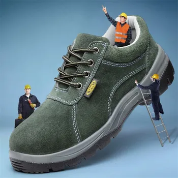 Mens de Trabajo de Verano Zapatos de los Zapatos de Seguridad punta de Acero Transpirable de Cuero Genuino Zapatos para Hombres Casual Botas de Trabajo Calzado de Protección