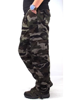 Mens Pantalones de Camuflaje Militar Holgados de Combate Multi-bolsillos Casual de Algodón Pantalones de Peto de Ejército Táctico Pantalones Más el Tamaño de 44