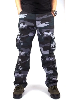 Mens Pantalones de Camuflaje Militar Holgados de Combate Multi-bolsillos Casual de Algodón Pantalones de Peto de Ejército Táctico Pantalones Más el Tamaño de 44