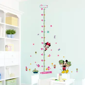 Mickey Medida de la Altura de la Pared Pegatinas de dibujos animados de Minnie Mouse Afloramiento de Crecimiento de la Planta de Papel de Parede Infantil para Niños Decoración de la Habitación