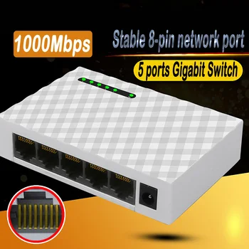 Mini 5-Puerto de Escritorio 1000 Mbps Switch de Red Gigabit Fast Ethernet RJ45 Conmutador de LAN Hub de Conmutación Adaptador de dúplex Completo de Exchange 10664