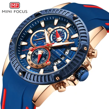 MINI FOCO 2019 de la Moda de Cuarzo Reloj de los Hombres de la Correa de Goma Azul 3 Diales de 6 Manos Calendario Deportivo Multifunción Impermeable relojes de Pulsera 12321