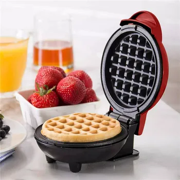Mini Waffle Maker 350W Cocina Eléctrica antiadherente Flip Cake Maker Professional Girado Desayuno Pan Herramienta Roja de la Cocina de la Máquina