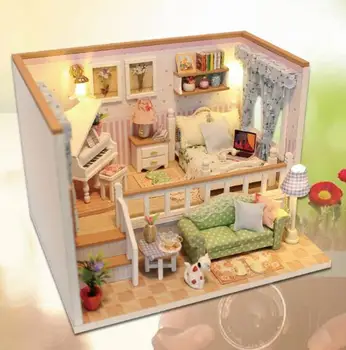 Miniatura Casa de Muñecas de la Construcción de modelos de Kits de Muebles de Madera Juguetes de BRICOLAJE de casa de muñecas-porque de 2018 Nuevo