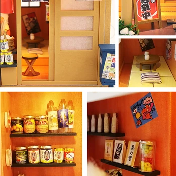 Miniatura Japonesa Tienda de Comestibles casa de Muñecas LED Kits de BRICOLAJE de Madera de la Tienda de Muebles de Modelo de Rompecabezas de Juguete a los Niños de Cumpleaños Regalo de Navidad