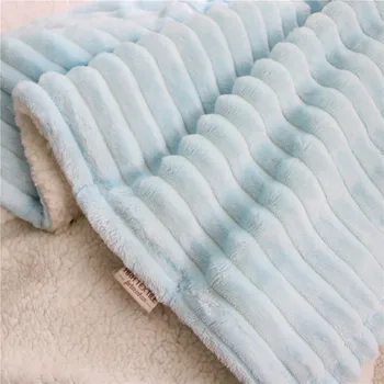 Minky de cachemira de lana de 2 capas de manta de bebé recién nacido bebé rayas manta de recepción térmica niños edredón de felpa bebé envolver