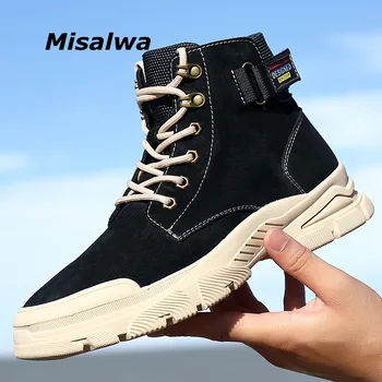 Misalwa 2021 Otoño Botas de los Hombres Británicos al aire libre Casual Zapatos de los Hombres de Alta Trozo de Cerdo Botas de Vaquero de Cuero coreano de la Moda de Calzado