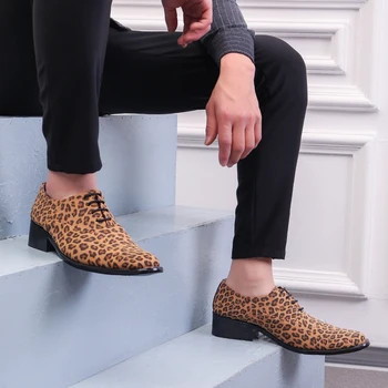 Misalwa de Lujo de la Marca italiana de los Hombres Leopardo de Cuero de Gamuza con cordones Marrón Zapatos Formales Para los Hombres de color Caqui Vestido de Novia Social Masculino